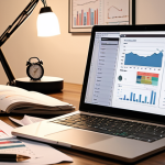 **Image Prompt:** A modern Arabic workspace. Focus on legal documents, contract drafts, and a laptop displaying financial charts. A balance between independence, financial stability, and legal compliance for a thriving side business. Soft, diffused lighting.