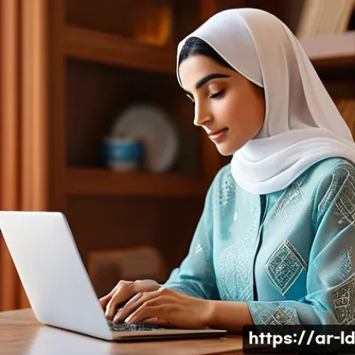 Home 31 부업을 위한 네트워킹 전략 - **Prompt:** A vibrant, sunlit image of a young Arab woman, professionally dressed in a stylish but m...