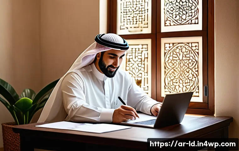 부업의 성과를 측정하는 KPI 설정 - A modern Middle Eastern small business owner in a traditional yet contemporary Arabic office setting...