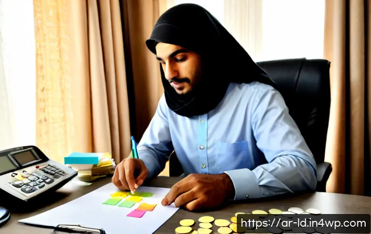 부업 선택 후 지속적인 동기 부여 방법 - Photorealistic Arab freelance worker at a clean home office desk, reviewing a simple weekly side-hus...